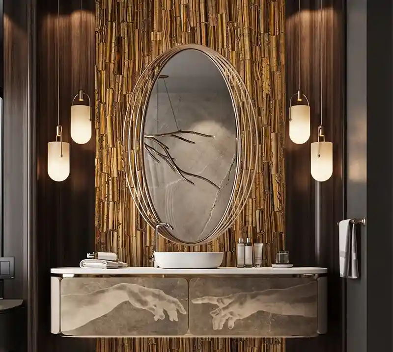 Golden Tiger Eye Luxury Bathroom Vanity Wall